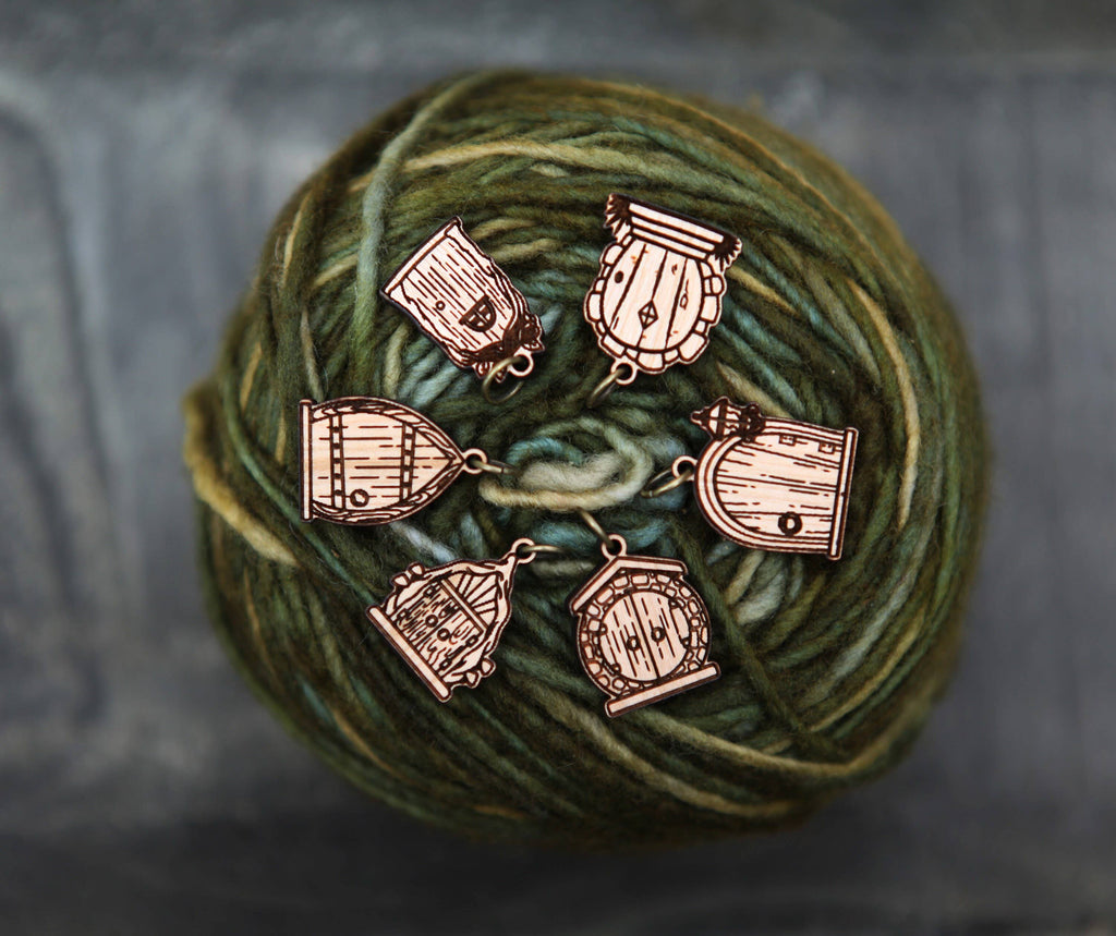 Cherry Wood Fairy & Gnome Door Stitch Markers Set of 6