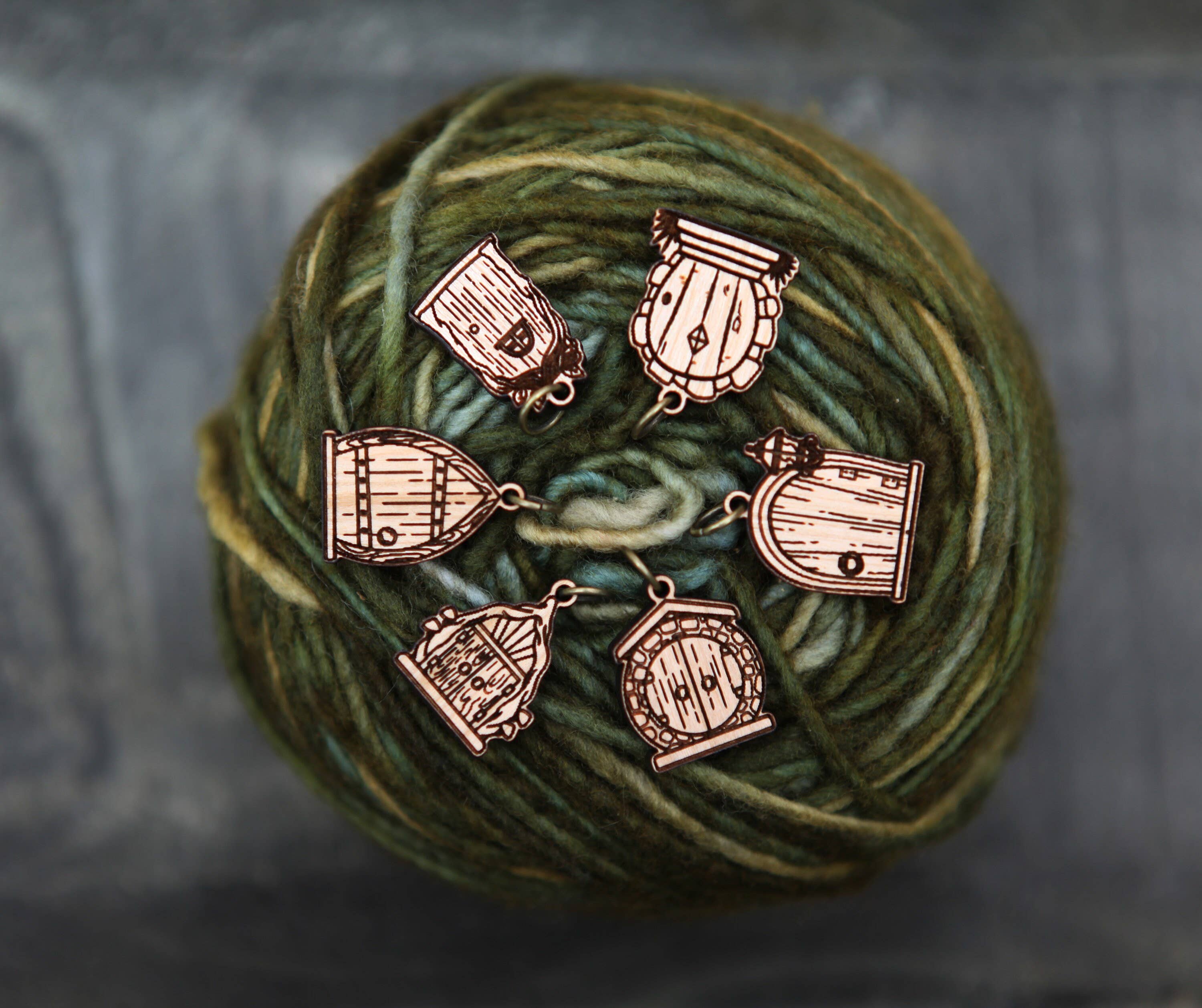 Cherry Wood Fairy & Gnome Door Stitch Markers Set of 6