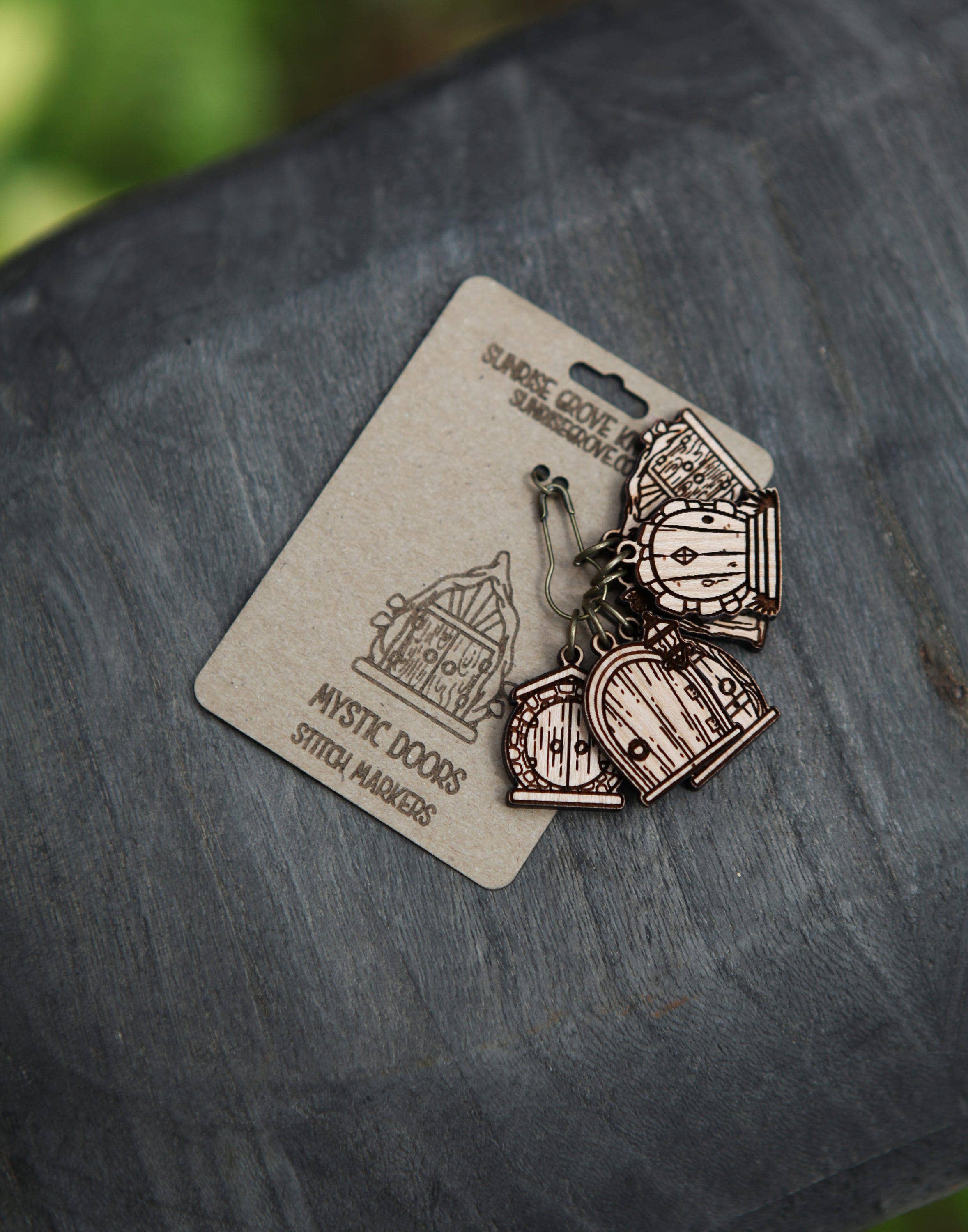 Cherry Wood Fairy & Gnome Door Stitch Markers Set of 6