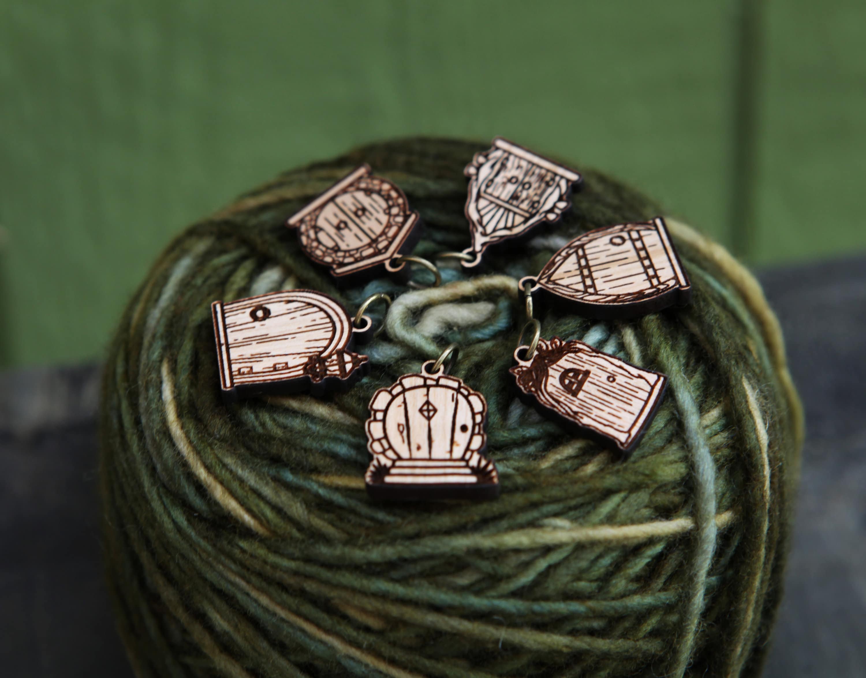 Cherry Wood Fairy & Gnome Door Stitch Markers Set of 6