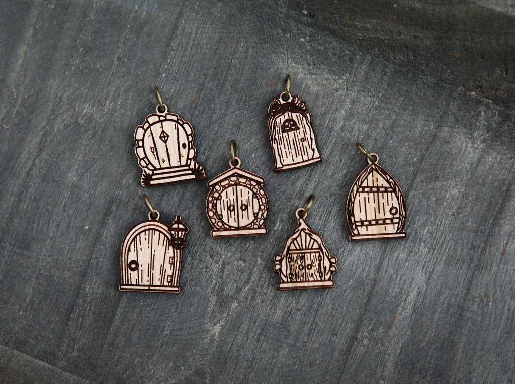 Cherry Wood Fairy & Gnome Door Stitch Markers Set of 6